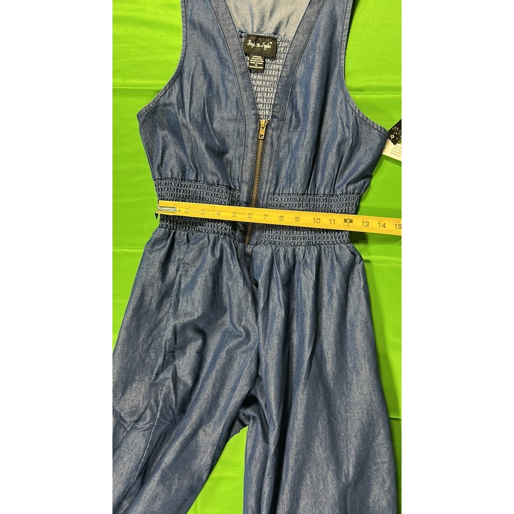 Step In Style Denim Look Chambray Midi Jumpsuit Smocked Waist Blue M - Picture 11 of 11